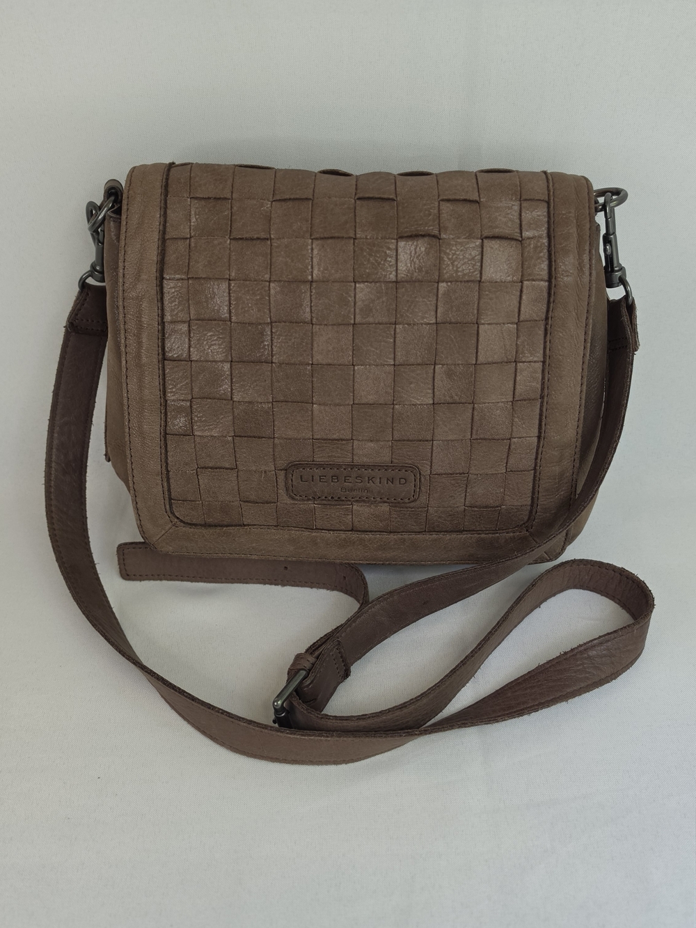 Liebeskind Berlin Woven Flap Crossbody Bag Taupe Leather Medium Womens